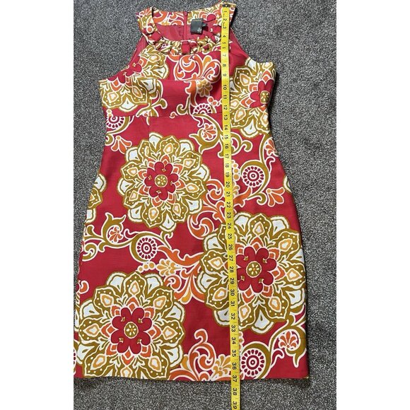 Taylor Women’s Dress Floral Red Sleeveless Silk Linen Halter Neck Lined Zipper - Picture 6 of 13